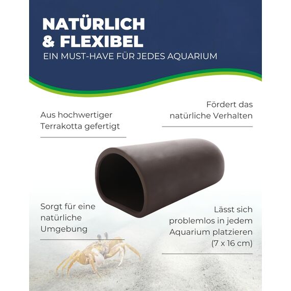 HOBBY Aquaristik Catfish Cave L I 7 x 16 cm I Brut- und Versteckhöhle aus gebranntem Ton für Welse I Aquarium Dekoration I Deko Höhle für Welse, Krebse und Garnelen I natürliches Aquariumzubehör