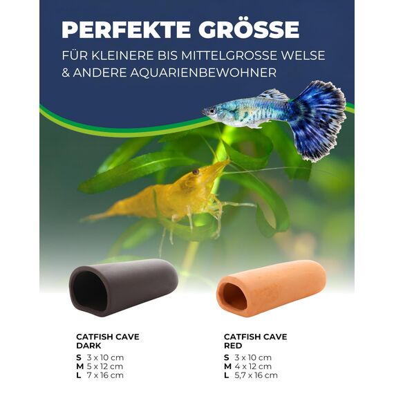 HOBBY Aquaristik Catfish Cave S I 3 x 10 cm I Brut- und Versteckhöhle aus gebranntem Ton für Welse I Aquarium Dekoration I Deko Höhle für Welse, Krebse und Garnelen I natürliches Aquariumzubehör