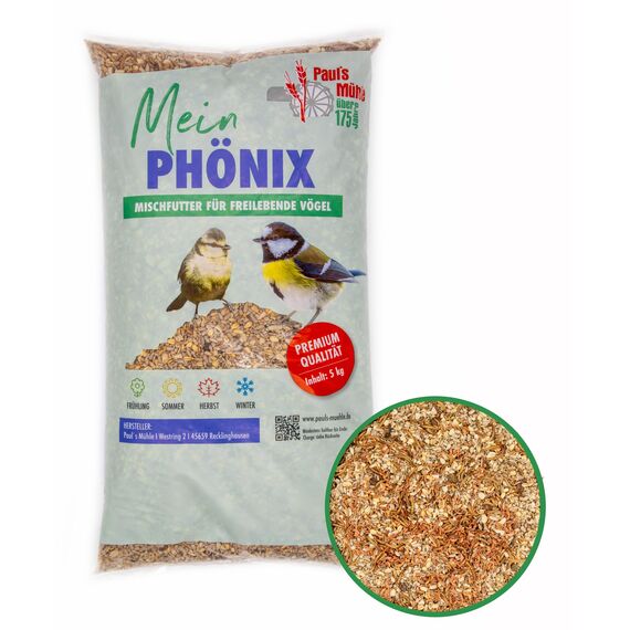 Paul´s Mühle Wildvogelfutter, Vogelfutter ideal für Brutzeit und Aufzucht, Phönix, 5 kg