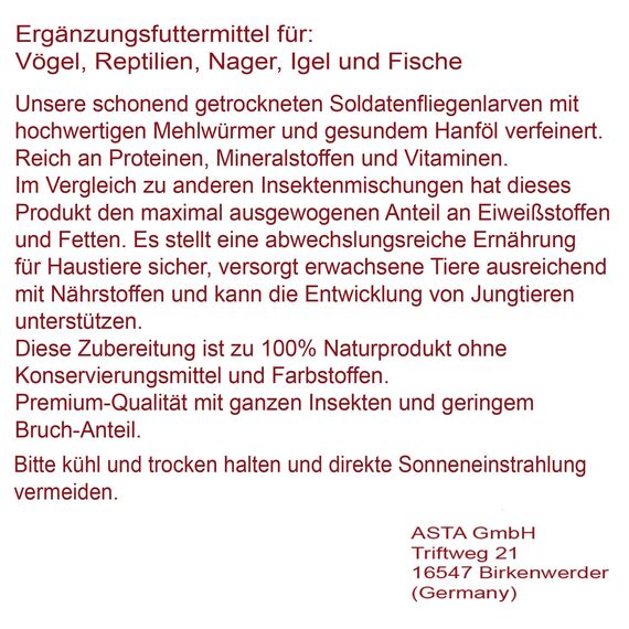Ambiopet Soldatenfliegenlarven (Hermetia) getrocknet im Beutel, Black Soldier Fly, Protein- und fettreiches Wildvogelfutter, reich an Calcium und Laurinsäure (4kg)