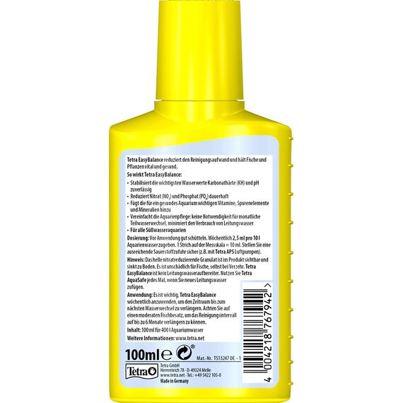 Tetra EasyBalance - Langzeitpflege für biologisch gesundes Aquariumwasser und eine reduzierte Anzahl der Wasserwechsel, 100 ml Flasche