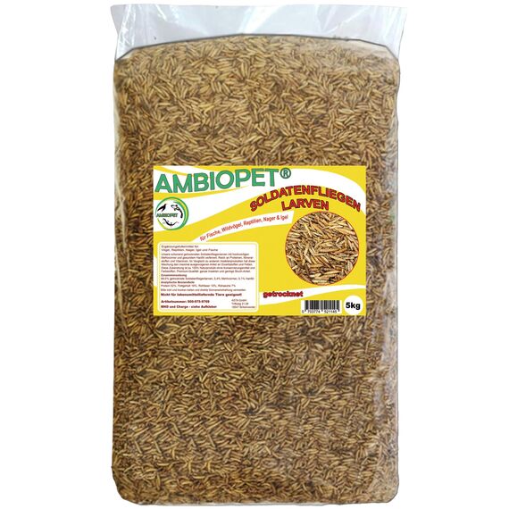 Ambiopet Soldatenfliegenlarven (Hermetia) getrocknet 5kg Packung, Black Soldier Fly, Protein- und fettreiches Wildvogelfutter, reich an Calcium und Laurinsäure