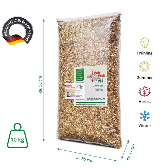 Paul´s Mühle Premium Ganzjahresfutter für Wildvögel mit extra hohem Fettanteil, Vogelfutter zur Ganzjahresfütterung, Senkrechtstarter, 10 kg