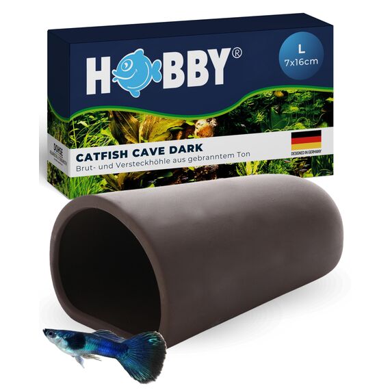 HOBBY Aquaristik Catfish Cave L I 7 x 16 cm I Brut- und Versteckhöhle aus gebranntem Ton für Welse I Aquarium Dekoration I Deko Höhle für Welse, Krebse und Garnelen I natürliches Aquariumzubehör