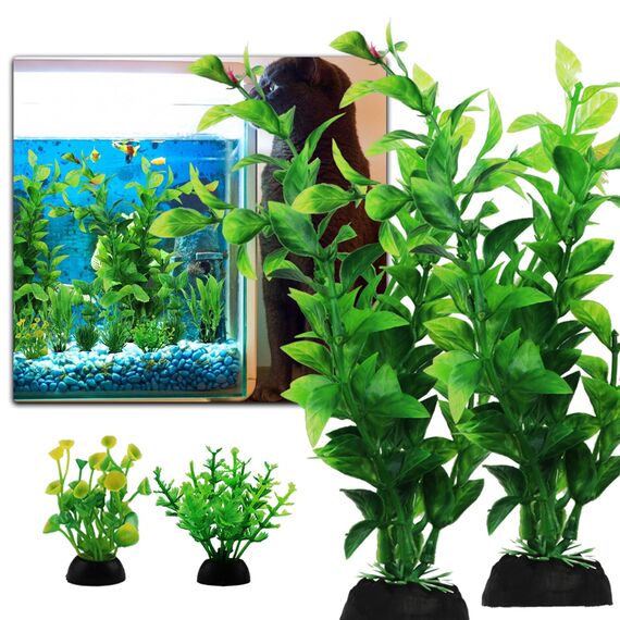 QUOZUO Aquarium Dekoration künstliche Pflanzen, 10 Stück Grün Aquarium Zubehoer Kunststoffpflanze Deko fur Aquarium, plastikpflanzen Aquariumdekor