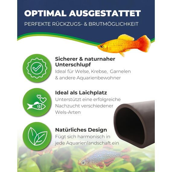 HOBBY Aquaristik Catfish Cave L I 7 x 16 cm I Brut- und Versteckhöhle aus gebranntem Ton für Welse I Aquarium Dekoration I Deko Höhle für Welse, Krebse und Garnelen I natürliches Aquariumzubehör