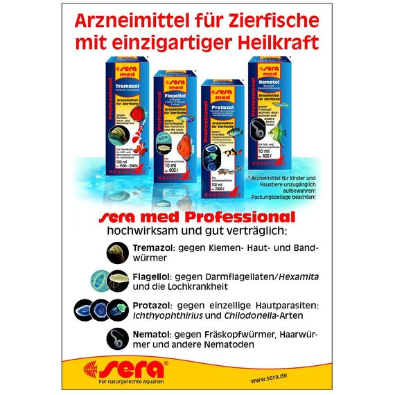 sera med Professional Protazol 25 ml - Arzneimittel für Fische gegen einzellige Hautparasiten wie Ichthyophthirius multifiliis, Medizin fürs Aquarium