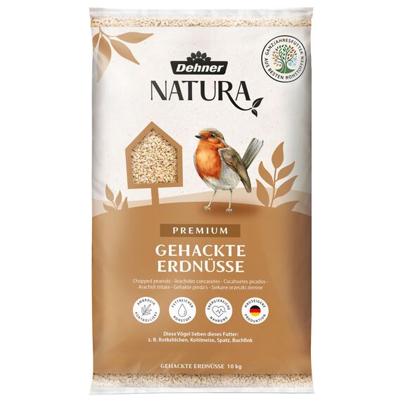 Dehner Natura Premium Wildvogelfutter, gehackte Erdnüsse schalenfrei, Ganzjahresfutter proteinreich / energiereich, hochwertiges Vogelfutter für Wildvögel, 10 kg