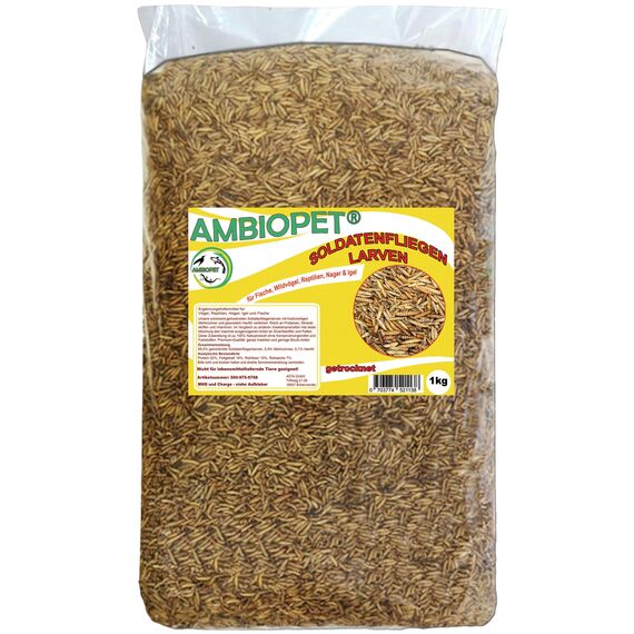 Ambiopet Soldatenfliegenlarven (Hermetia) getrocknet 1kg Packung, Black Soldier Fly, Protein- und fettreiches Wildvogelfutter, reich an Calcium und Laurinsäure