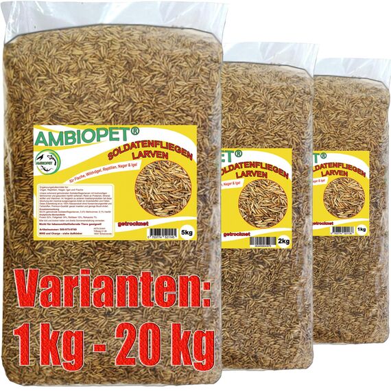 Ambiopet Soldatenfliegenlarven (Hermetia) getrocknet 5kg Packung, Black Soldier Fly, Protein- und fettreiches Wildvogelfutter, reich an Calcium und Laurinsäure