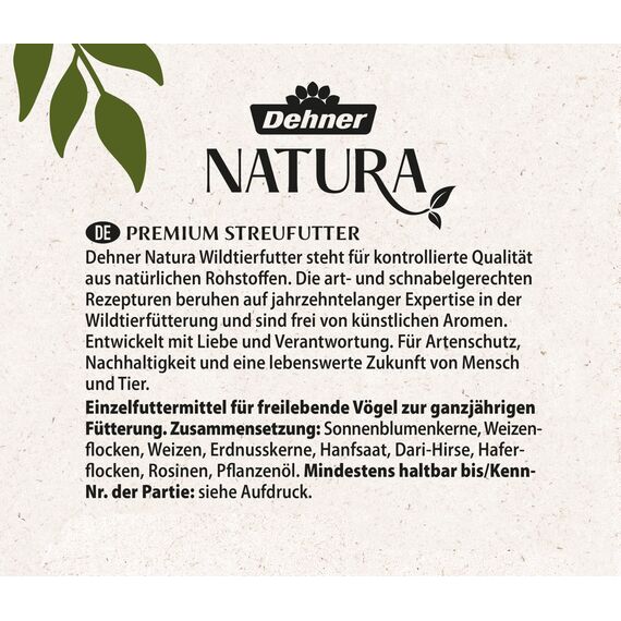 Dehner Natura Premium Wildvogelfutter, Streufutter, Ganzjahresfutter proteinreich / energiereich, hochwertiges Vogelfutter für Wildvögel, 20 kg