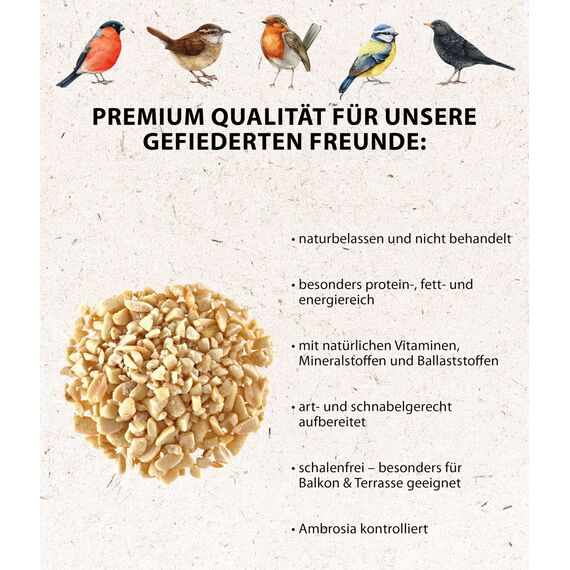 Dehner Natura Premium Wildvogelfutter, gehackte Erdnüsse schalenfrei, Ganzjahresfutter proteinreich / energiereich, hochwertiges Vogelfutter für Wildvögel, 20 kg