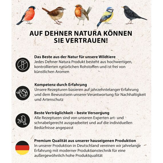 Dehner Natura Premium Wildvogelfutter, gehackte Erdnüsse schalenfrei, Ganzjahresfutter proteinreich / energiereich, hochwertiges Vogelfutter für Wildvögel, 10 kg