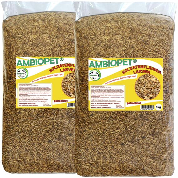 Ambiopet Soldatenfliegenlarven (Hermetia) getrocknet 5 + 5kg Packung, Black Soldier Fly, Protein- und fettreiches Wildvogelfutter, reich an Calcium und Laurinsäure