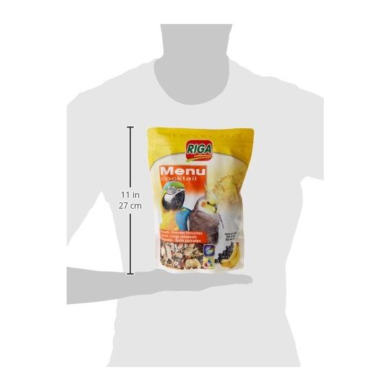 Riga - Menu Cocktail - Leckerbissen für Großsittiche & Papageien - Körnermischung, Reich an Früchten - Vitaminquelle - Energiereiches & Ausgewogenes Futter - Doypack 500g