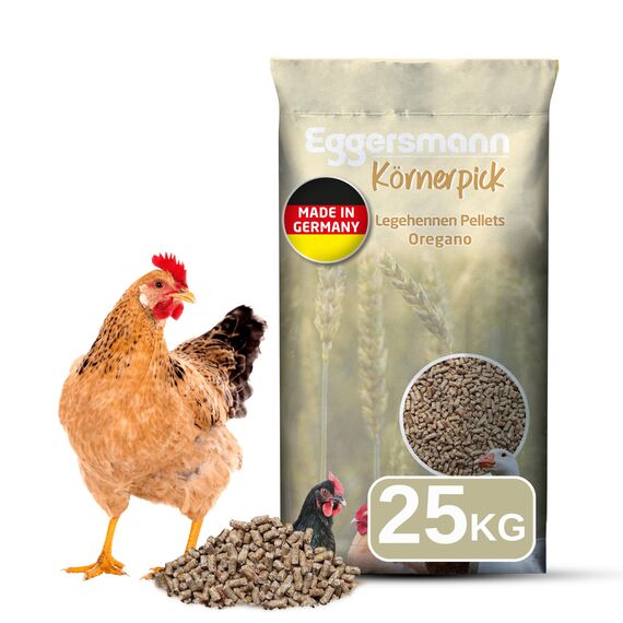 Eggersmann Körnerpick 25 kg Legehennen Pellets Oregano GVO frei - Hühner Futter - Premium Hühnerfutter - Pellets für Hühner Gänse und Enten in 3mm Pelletgröße