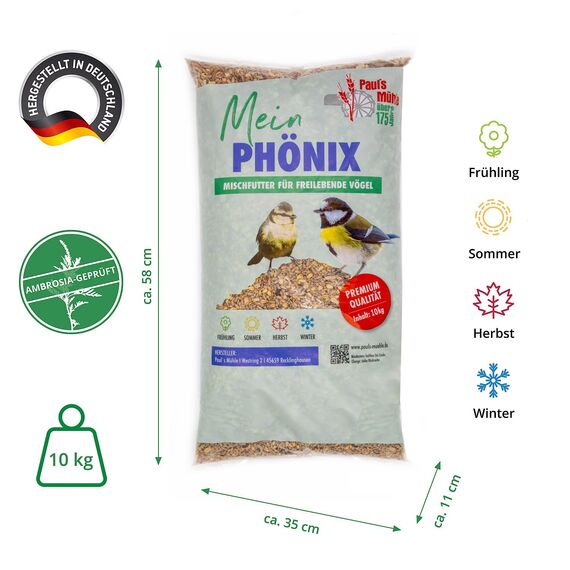 Paul´s Mühle Wildvogelfutter, Vogelfutter ideal für Brutzeit und Aufzucht, Phönix, 10 kg