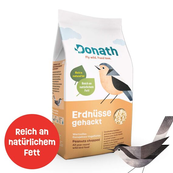 Donath Erdnüsse gehackt - reich an natürlichem Fett - wertvolles Ganzjahres Wildvogelfutter - aus unserer Manufaktur in Süddeutschland - 1 Kg