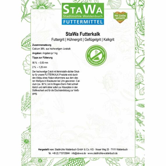 StaWa Futterkalk, Futtergrit, Hühnergrit, Geflügelgrit, Kalkgrit, 2,5 kg