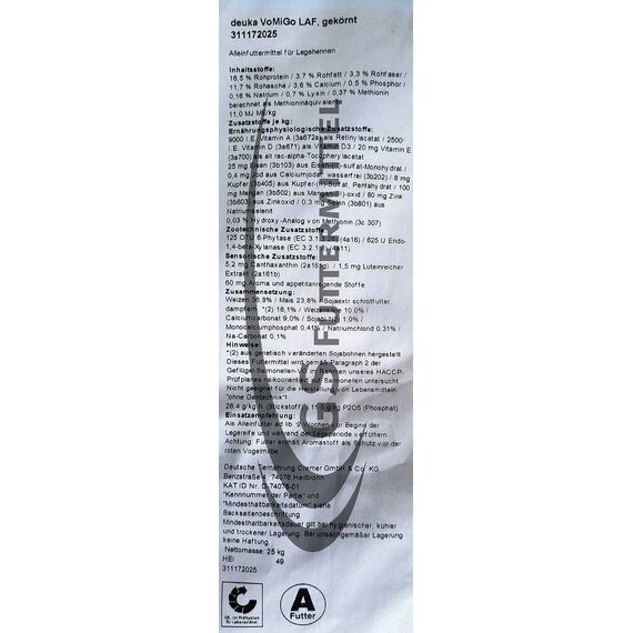 TOP Futtermittel VoMiGo Legekorn, Legehennenfutter 25 kg mit 3 mm Pellets, Hühnerfutter gegen die rote Vogelmilbe, Alleinfutter als Korn
