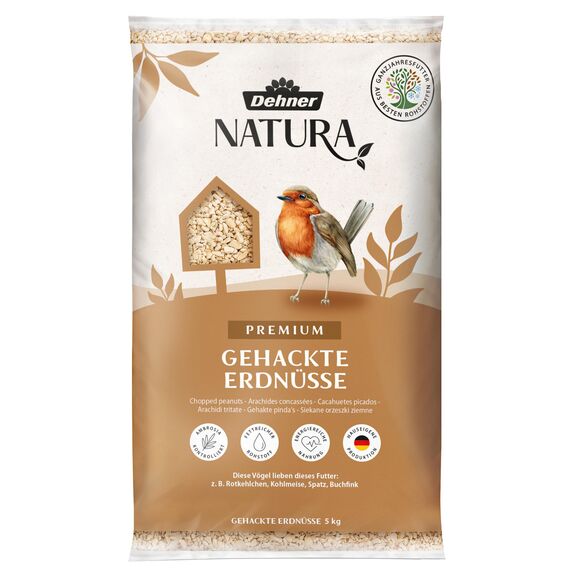 Dehner Natura Premium Wildvogelfutter, gehackte Erdnüsse schalenfrei, Ganzjahresfutter proteinreich / energiereich, hochwertiges Vogelfutter für Wildvögel, 5 kg