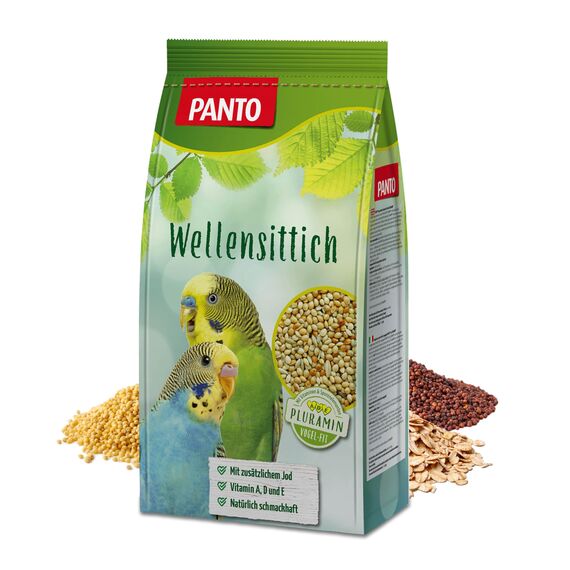 PANTO Wellensittichfutter mit Pluramin - artgerechte Saatenmischung für Wellensittiche, Vogelfutter mit natürlichem Jod, 4x2,5 kg