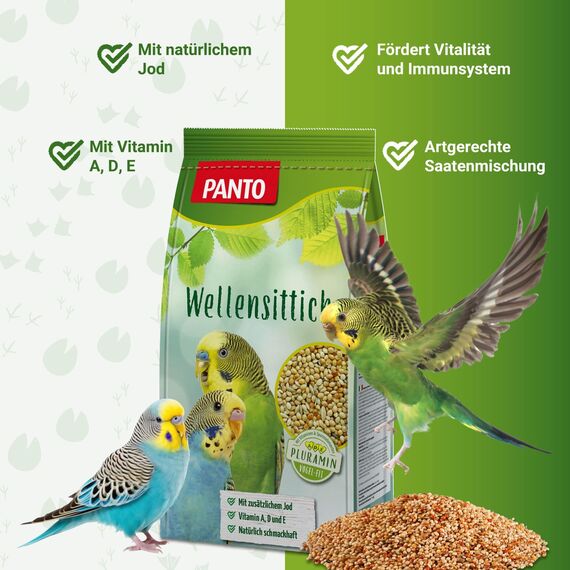 PANTO Wellensittichfutter mit Pluramin 12,5 kg - artgerechte Saatenmischung für Wellensittiche, Vogelfutter mit natürlichem Jod