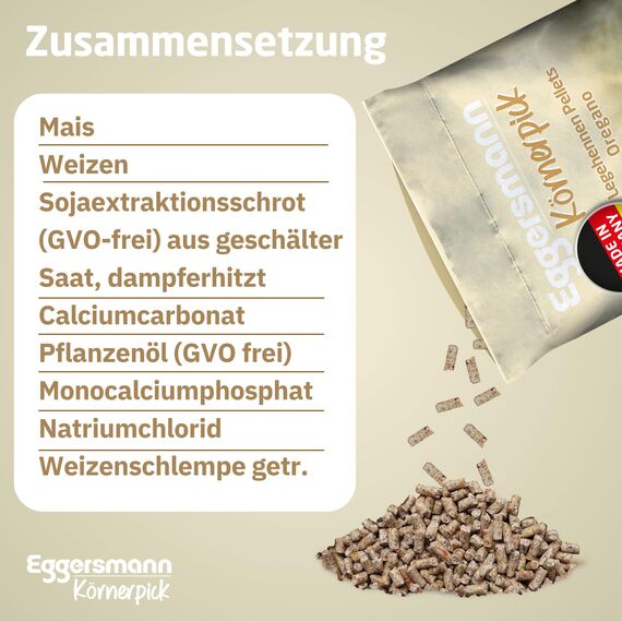 Eggersmann Körnerpick 25 kg Legehennen Pellets Oregano GVO frei - Hühner Futter - Premium Hühnerfutter - Pellets für Hühner Gänse und Enten in 3mm Pelletgröße