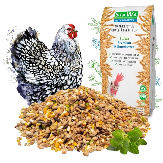 StaWa Premium Hühnerfutter, Geflügelkörnerfutter, ohne Gentechnik, mit Oregano-Öl und Pfefferminz-Öl, 10 kg