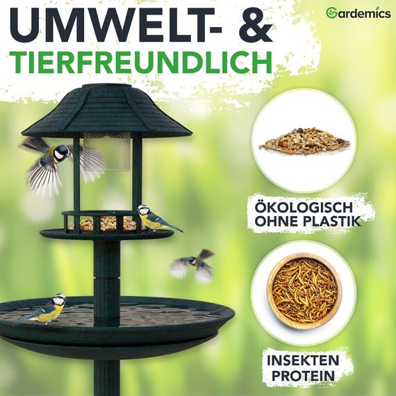 Gardemics Vogelfutter Wildvögel ganzjährig 20 Kg - Mit Mehlwürmern - Premium Protein Wildvogelfutter Ganzjahresfutter für Artenvielfalt im Garten