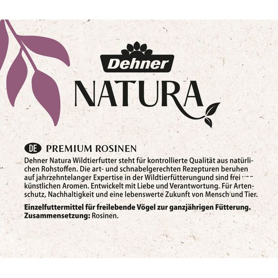 Dehner Natura Premium Wildvogelfutter, Rosinen Delikatesse, Futterrosinen, Ganzjahresfutter energiereich, hochwertiges Vogelfutter für Wildvögel, 5 kg