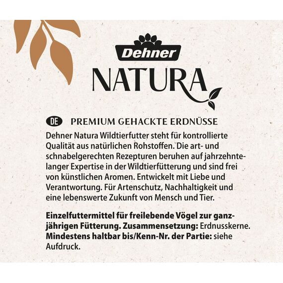 Dehner Natura Premium Wildvogelfutter, gehackte Erdnüsse schalenfrei, Ganzjahresfutter proteinreich / energiereich, hochwertiges Vogelfutter für Wildvögel, 20 kg