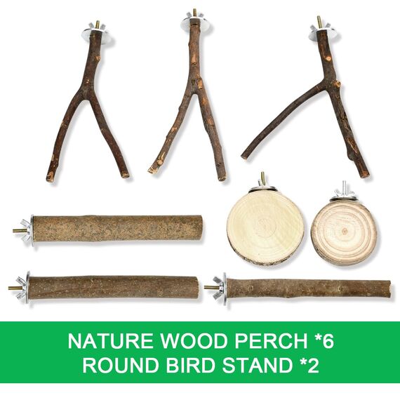 VGECEE 8 Stück Vogelspielzeug Holz Natur Sitzstangen Wellensittich Sitzstangen Naturholz Vogel Sitzstangen Spielzeug Vogelständer aus Holz Vogelkäfig Zubehör ür Wellensittich Kanarienvogel