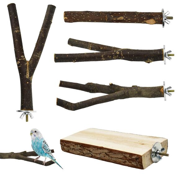 VGECEE 5 Stück Vogelspielzeug Holz Natur Sitzstangen Wellensittich Sitzstangen Naturholz Vogel Sitzstangen Spielzeug Vogelständer aus Holz Vogelkäfig Zubehör für Wellensittich Kanarienvogel