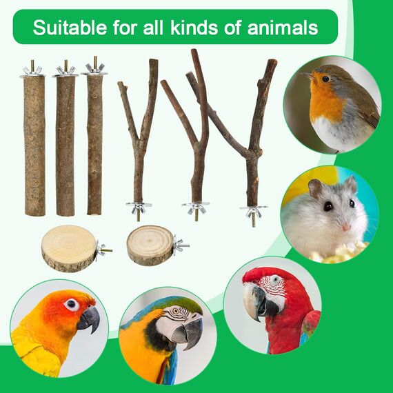 VGECEE 8 Stück Vogelspielzeug Holz Natur Sitzstangen Wellensittich Sitzstangen Naturholz Vogel Sitzstangen Spielzeug Vogelständer aus Holz Vogelkäfig Zubehör ür Wellensittich Kanarienvogel