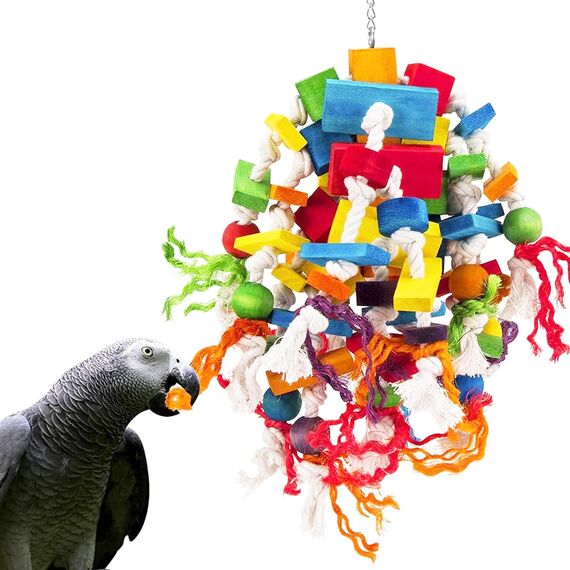 MQUPIN Großes Papagei Spielzeug Vogelspielzeug,Stark Kauendes Spielzeug Für Papagei100% Natürliche Mehrfarbige Holzblöcke,Papageien Spielzeug Für Große Mittelgroße Vögel,Aras,Graupapageienspielzeug
