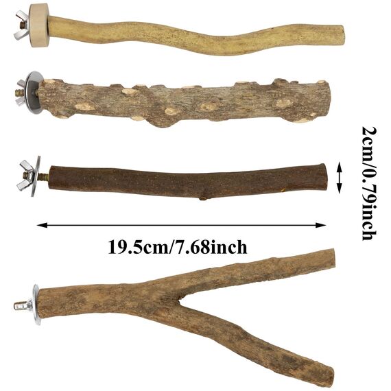 4 Stück Natur Sitzstangen Set für Vögel, Naturholzstangen Vogelständer Vogelzubehör sitzstangen für Wellensittich, Kanarienvogel, Nymphensittich, Vogelzubehör im Vogelkäfig