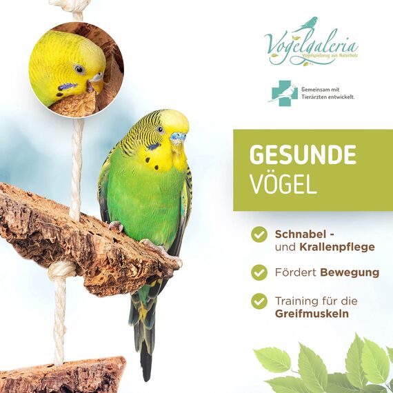 Vogelgaleria® Kork Knabberseil - das perfekte Wellensittich Spielzeug und Vogelzubehör zum Klettern und Nagen | Vogelspielzeug