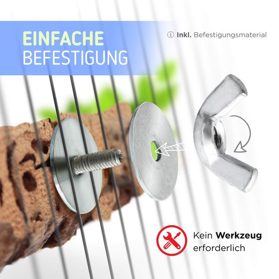 Vogelgaleria® Korksitzbrett 10x10cm für Wellensittich, Nymphensittich zum Knabbern und Sitzen| Handgemachtes Vogelzubehör aus Deutschland, Sitzbrett für Vögel