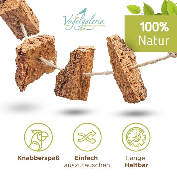 Vogelgaleria® Kork Knabberseil - das perfekte Wellensittich Spielzeug und Vogelzubehör zum Klettern und Nagen | Vogelspielzeug