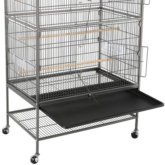 Yaheetech Vogelvoliere großer Vogelkäfig mit 2 Türen Vogelhaus mit Holzstangen und 4 Rollen mit schmutzwanneneinsatz 52 x 79 x 132 cm