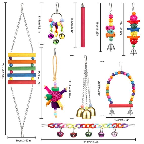 Vogelspielzeug für Sittiche, mit bunter Leiter, Hängematte, Vogelkäfig, Ständer, Kauspielzeug, hängende Glocke für Sittiche, Nymphensittiche