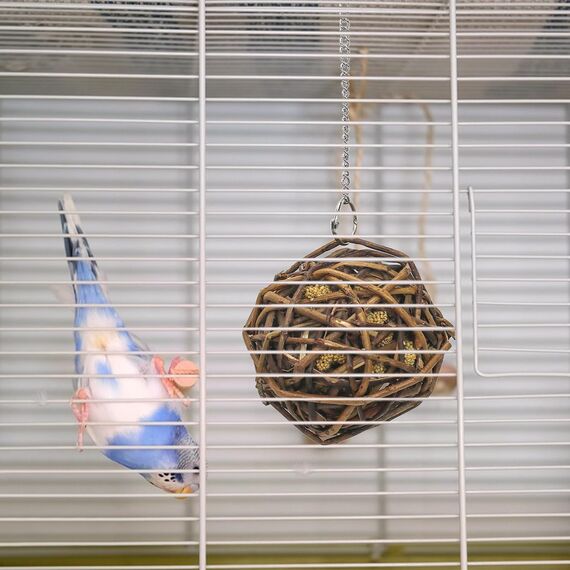 suruikei 3 Stück Kolbenhirse gefüllte Weidenkugel-für Vögel zum Kauen und Klettern – handgefertigt – Vogelkauspielzeug – für Papageien, Wellensittiche, Nymphensittiche, Kakadu (10cm)