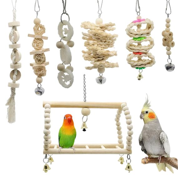 LIUYIDM Wellensittich Spielzeug 8 Stück Vogel Papageien Spielzeug Vogelspielzeug und Springen Wellensittich zubehör für Hängematte, Vogelkäfig, Ständer, Kauspielzeug, hängende Glocke