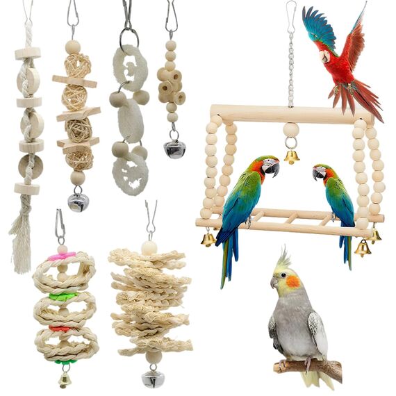 LIUYIDM Wellensittich Spielzeug 8 Stück Vogel Papageien Spielzeug Vogelspielzeug und Springen Wellensittich zubehör für Hängematte, Vogelkäfig, Ständer, Kauspielzeug, hängende Glocke