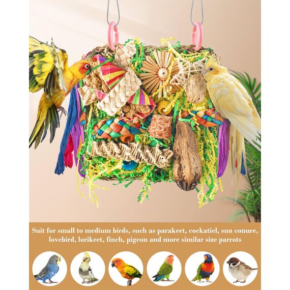 ERKOON Vogelspielzeug, Nymphensittich Futter Wellensittich Spielzeug Bird Feeder Toy for Parakeets Papagei Kauspielzeug,Vögel Am Käfig Installieren Können für Alle Papageien & Vogel (Rosa)