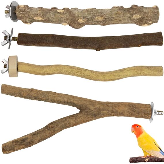 4 Stück Natur Sitzstangen Set für Vögel, Naturholzstangen Vogelständer Vogelzubehör sitzstangen für Wellensittich, Kanarienvogel, Nymphensittich, Vogelzubehör im Vogelkäfig