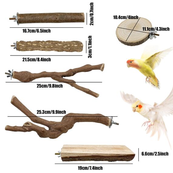 Allazone 9 Stück Naturholz Sitzstangen Set für Vögel, Papagei Schaukel Spielzeug, Vogelkäfig Zubehör
