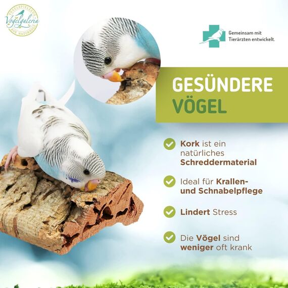 Vogelgaleria® 3 x Kork-Pickstein für Vögel. Die leckere Alternative zum Kalkstein oder Sepia-Schale, Wellensittich Zubehör