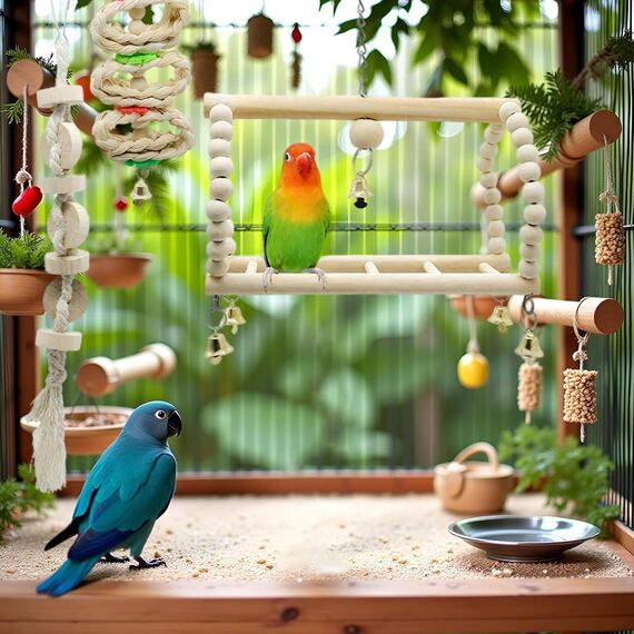 LIUYIDM Wellensittich Spielzeug 8 Stück Vogel Papageien Spielzeug Vogelspielzeug und Springen Wellensittich zubehör für Hängematte, Vogelkäfig, Ständer, Kauspielzeug, hängende Glocke